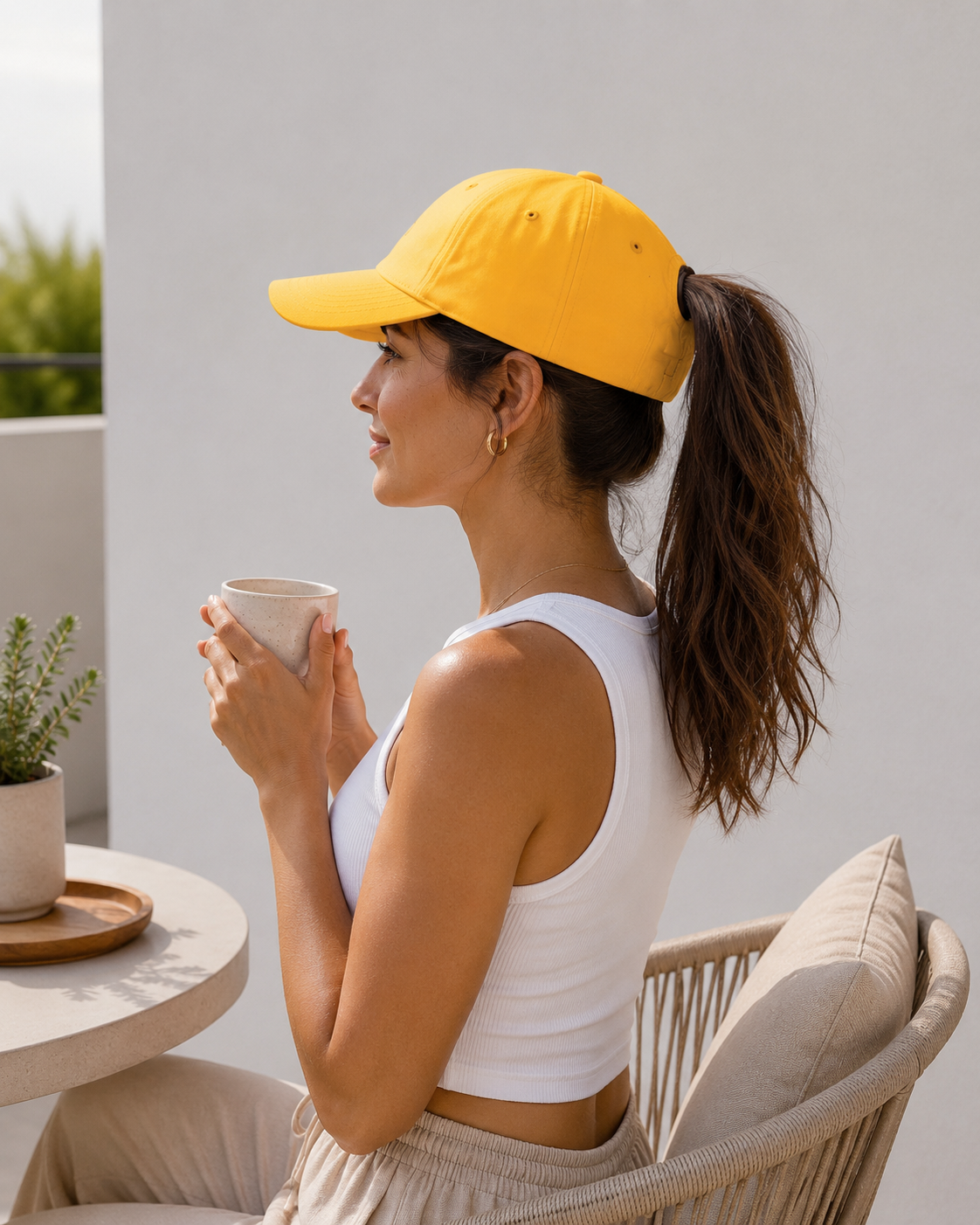Gorra Auren Signature en Amarillo Mango con cierre magnético para coleta y moño